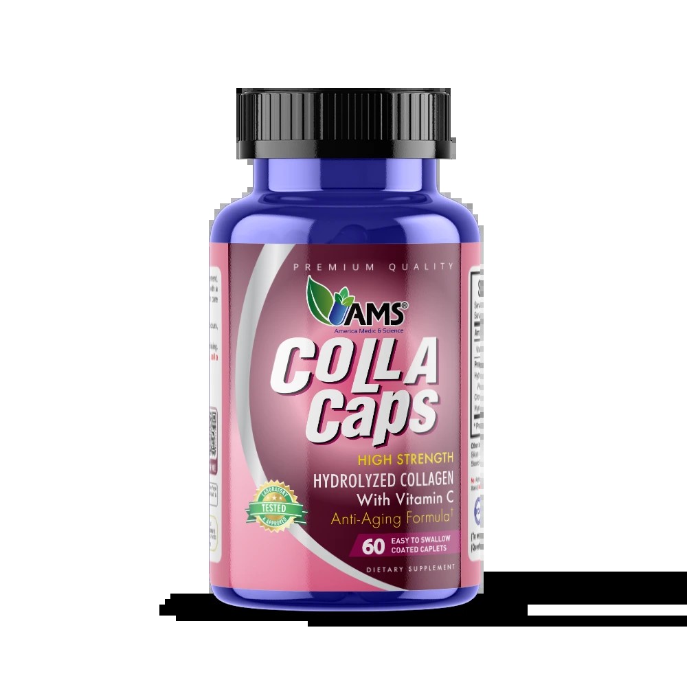 AMS Colla Caps 60 Caplets: The Vitamin C Fortified Collagen Capsules for Firming Skin, Strengthening Hair, and Restoring Joint Youth